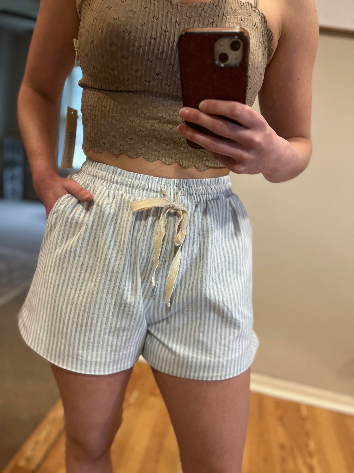 Striped Linen Drawstring Shorts