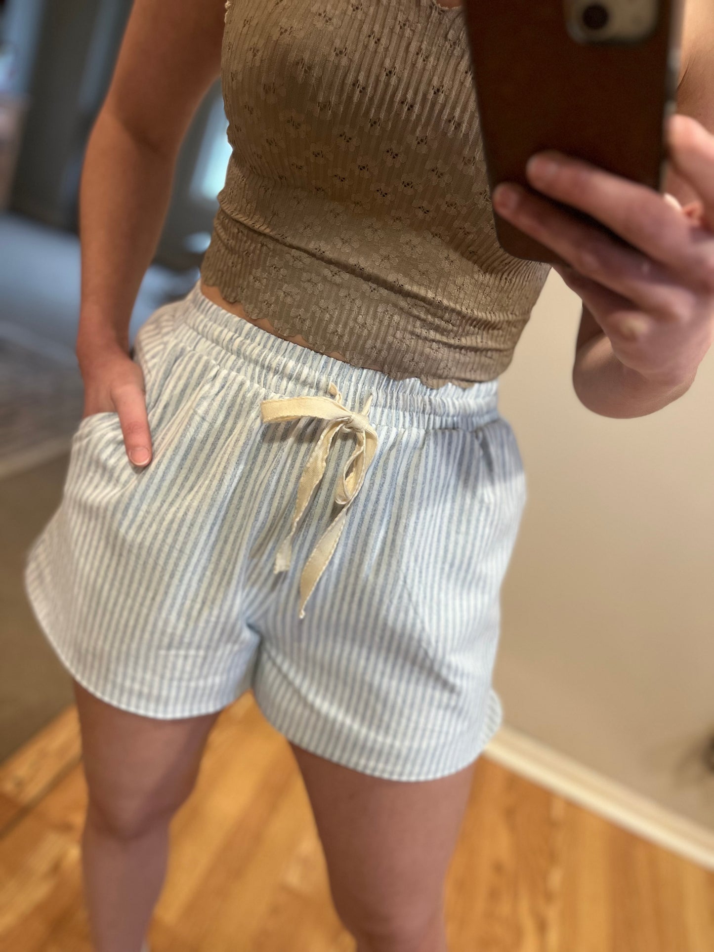 Striped Linen Drawstring Shorts