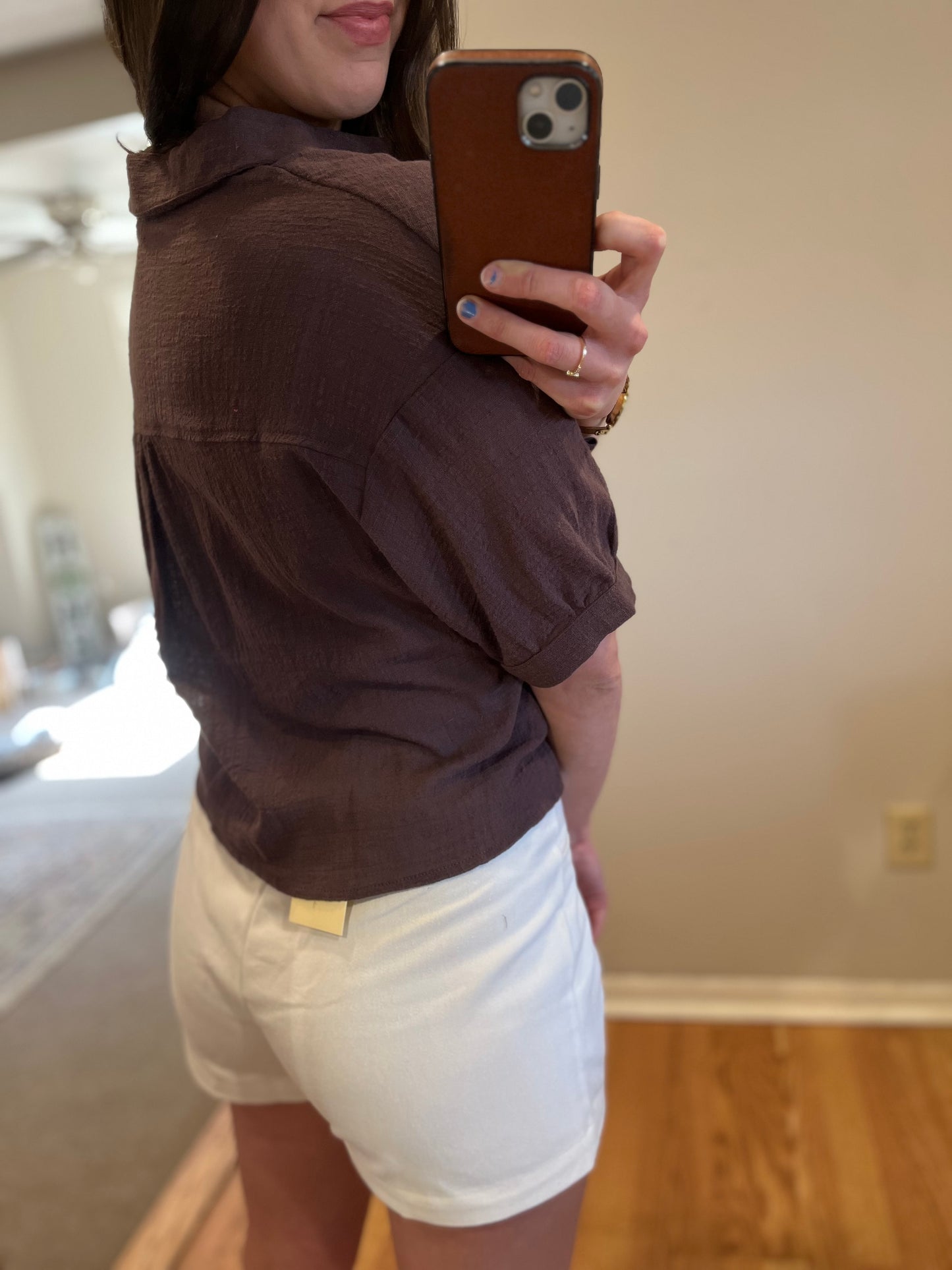 Chocolate Brown Cropped Button Up