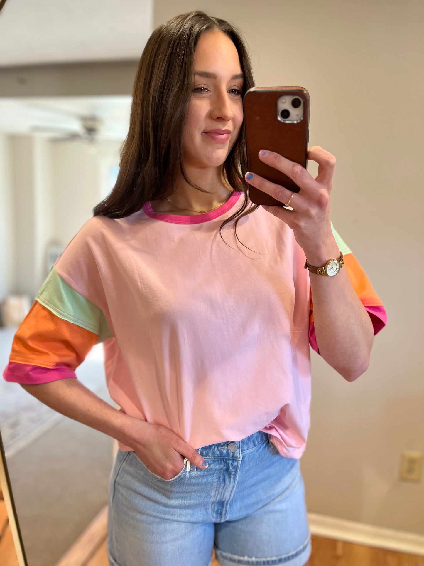 Pretty In Pink Oversized Color Block Top