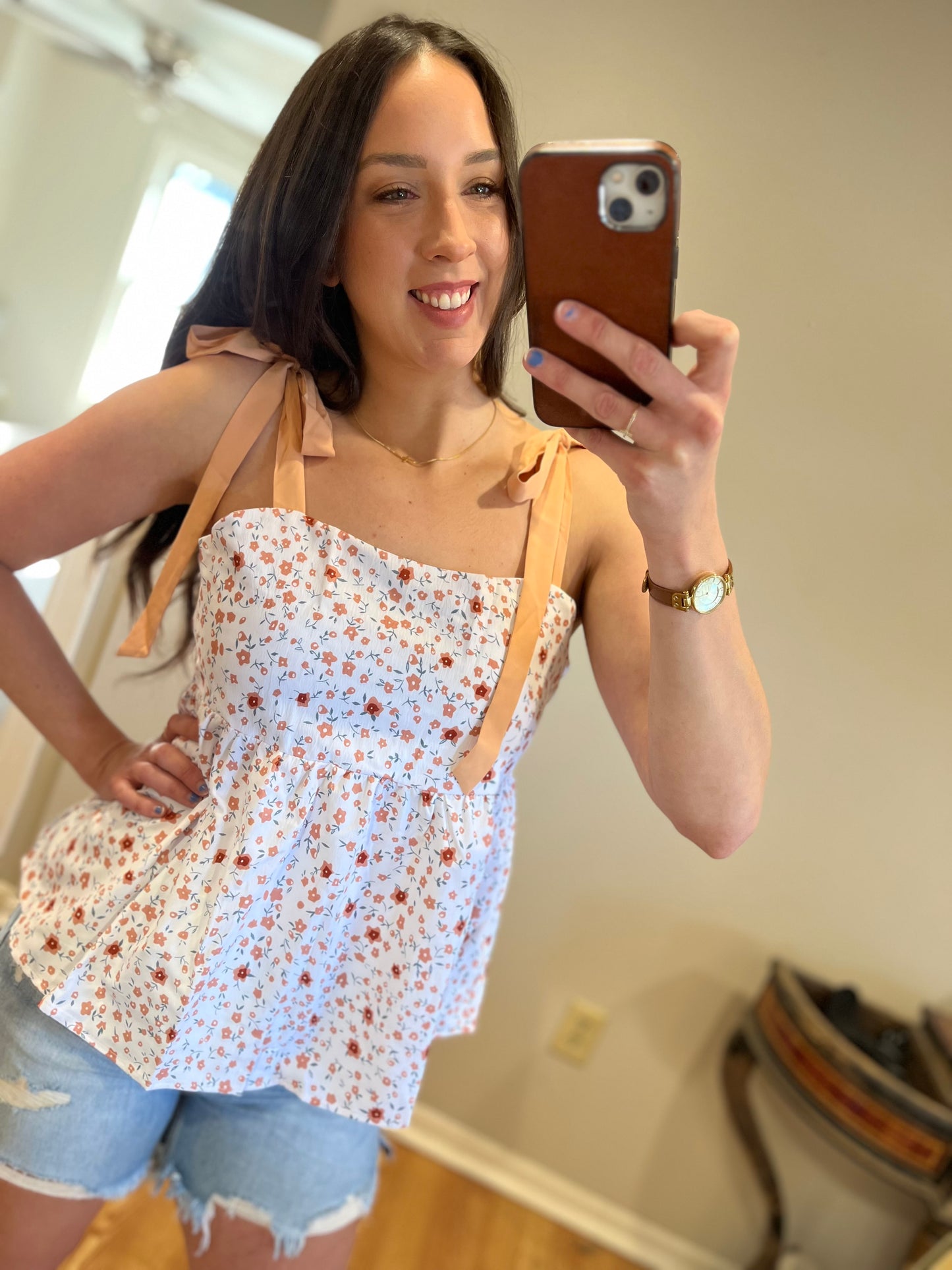 Ribbon Floral Babydoll Tank