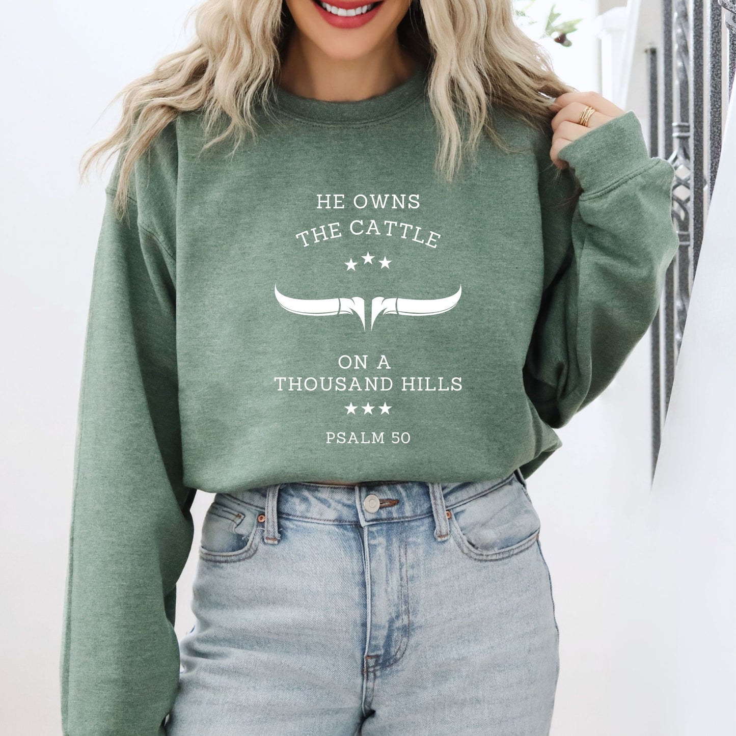 He Owns The Cattle on A Thousand Hills Crewneck